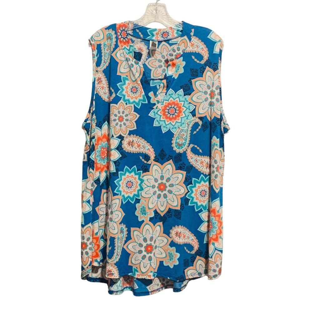 HONEYME CURVY Sz XXXL Colorful Floral Paisley Print Top Sleeveless Boho Festival